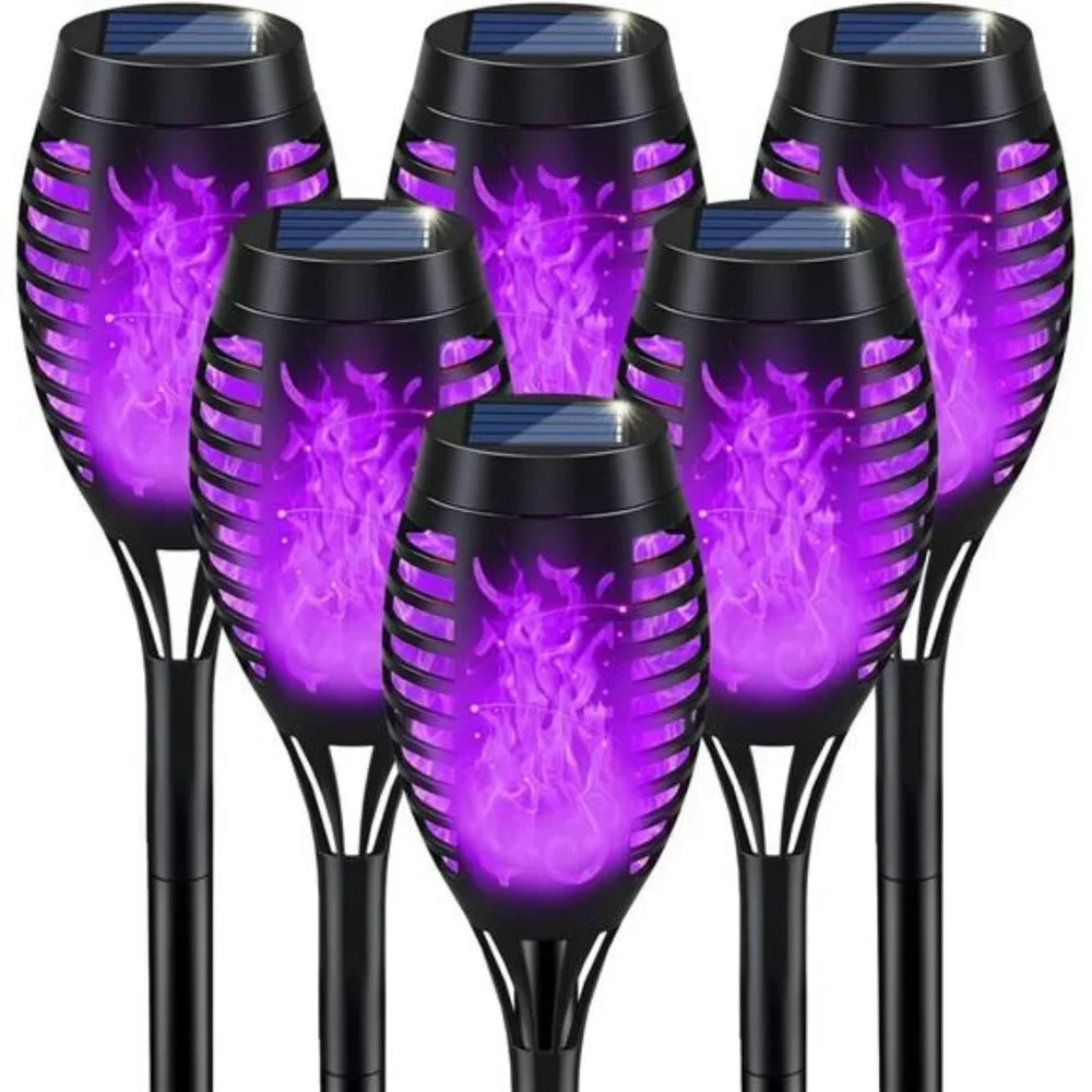 Halloween Lights Outdoor, Purple Flickering Flame Solar Torch Lights